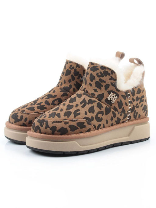 04-PAJW01-5Z BROWN/LEOPARD Ботинки зимние женские (натуральная замша, 100% шерсть, натуральный мех)