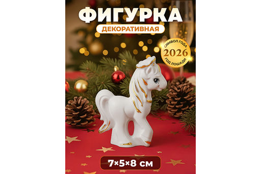 Фигурка декоративная 7*2,5*8,5 см Пони с короной белая с золотом, фарфор
