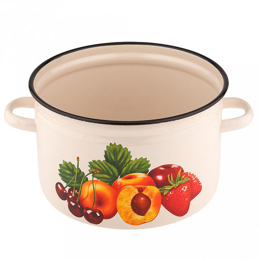 Фруктовый сад Кастрюля эмалированная 7л, форма цилиндрическая, металлическая крышка, металлические ручки, жемчужный (Россия) - Домашняя мода фото 2