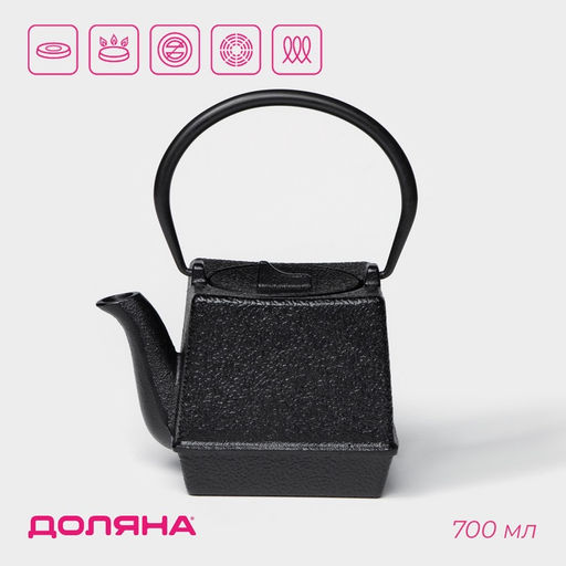 Чайник Доляна «Бокей. Этно», 700 мл, с ситом, с эмалированным покрытием, индукция, чугун, чёрный