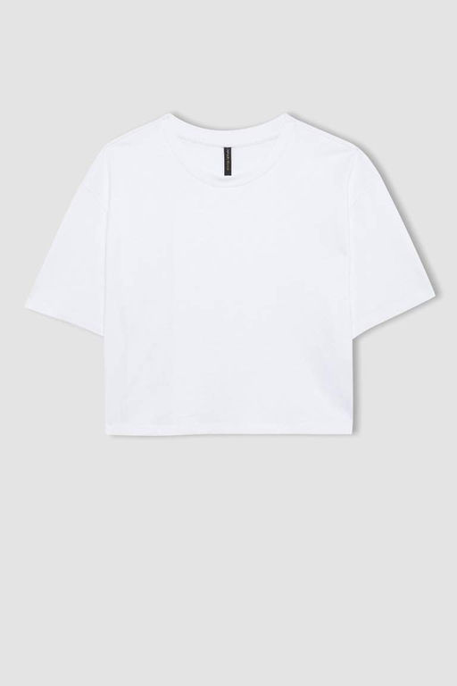 Базовая футболка свободного кроя с круглым вырезом из чесаного хлопка с короткими рукавами - Defacto фото 6