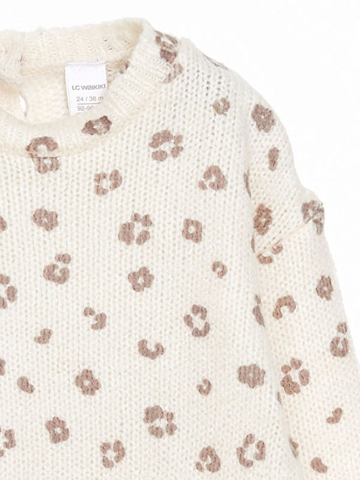 Bisiklet Yaka Desenli Triko K?z ?ocuk Kazak