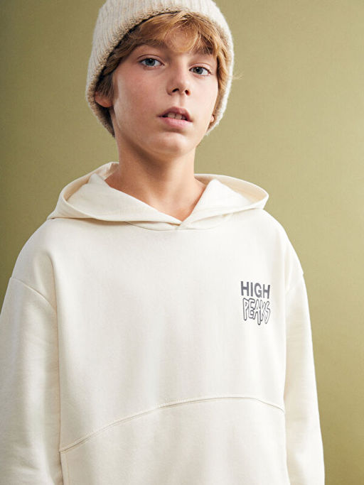 Kap??onlu Bask?l? Erkek ?ocuk Sweatshirt