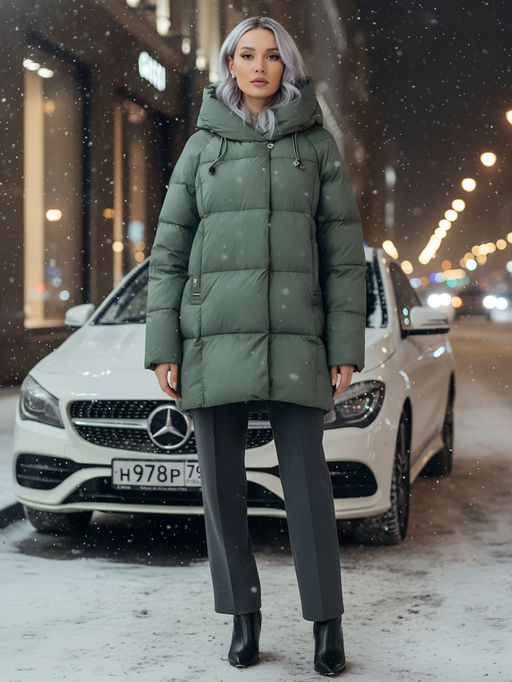 Куртка двубортная женская зимняя с капюшоном цвета хаки 7736Kh Бренд: Visdeer  фото 26