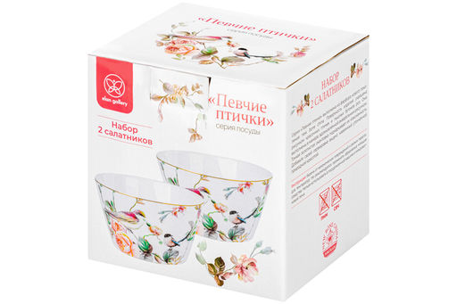Набор 2 салатников 600 мл 13*13*7,5 см Певчие птички NEW BONE CHINA, фарфор - Elan gallery фото 5