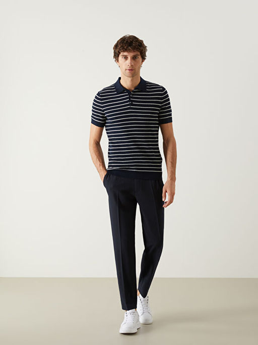 Polo Yaka K?sa Kollu ?izgili Erkek Triko Kazak