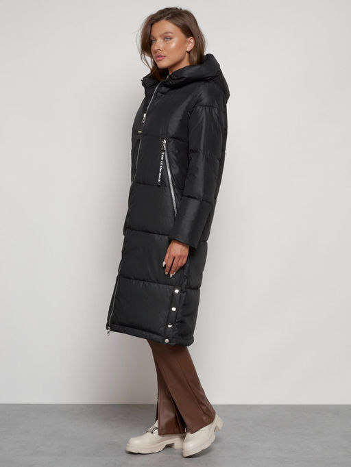 Пальто утепленное с капюшоном зимнее женское черного цвета 13816Ch - Visdeer фото 3