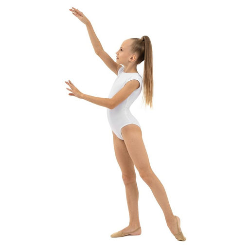 Купальник гимнастический Grace Dance, с укороченным рукавом, вырез лодочка, р. 28, цвет белый  фото 8