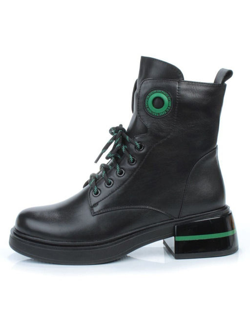 01-P514-4 BLACK/GREEN Ботинки демисезонные женские (натуральная кожа, байка)