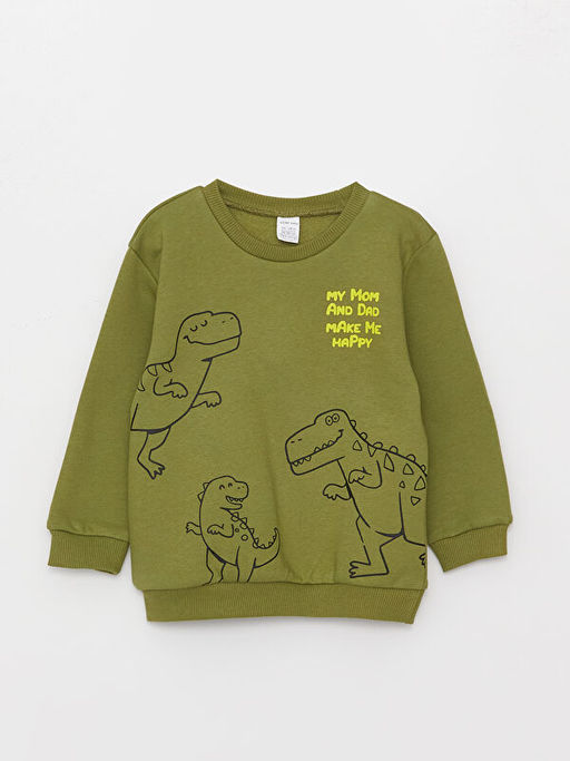 Bisiklet Yaka Bask?l? Erkek Bebek Sweatshirt