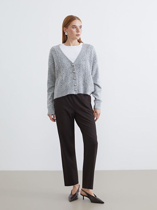 V Yaka Kendinden Desenli Kad?n Triko H?rka