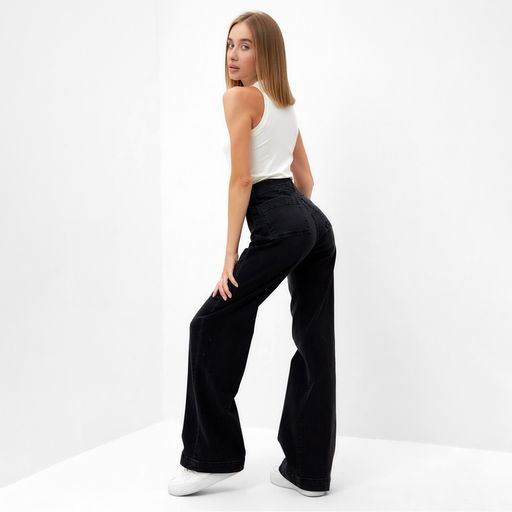 Джинсы женские палаццо MINAKU SLIM FIT, размер 42 (рост 168 см), чёрные
