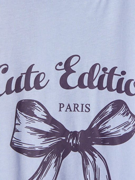 Bisiklet Yaka Paris Bask?l? K?z ?ocuk Ti??rt
