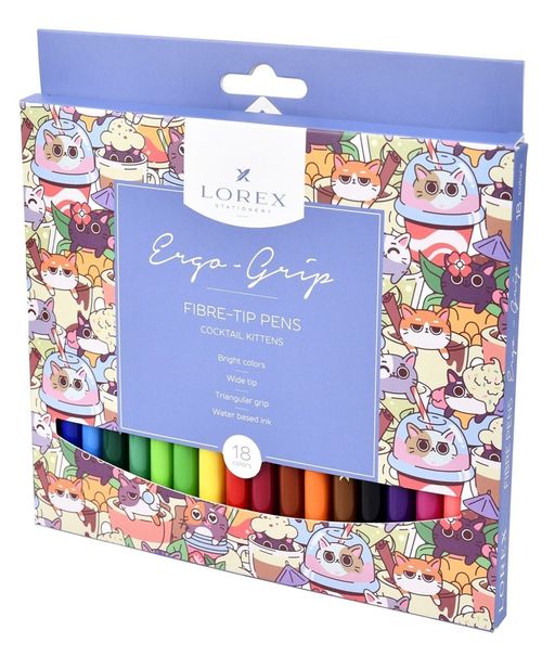 Фломастеры LOREX "Ergo-Grip. Cocktail kittens" 18цв., в карт. уп. (LXFPEG18-CK, 209839)