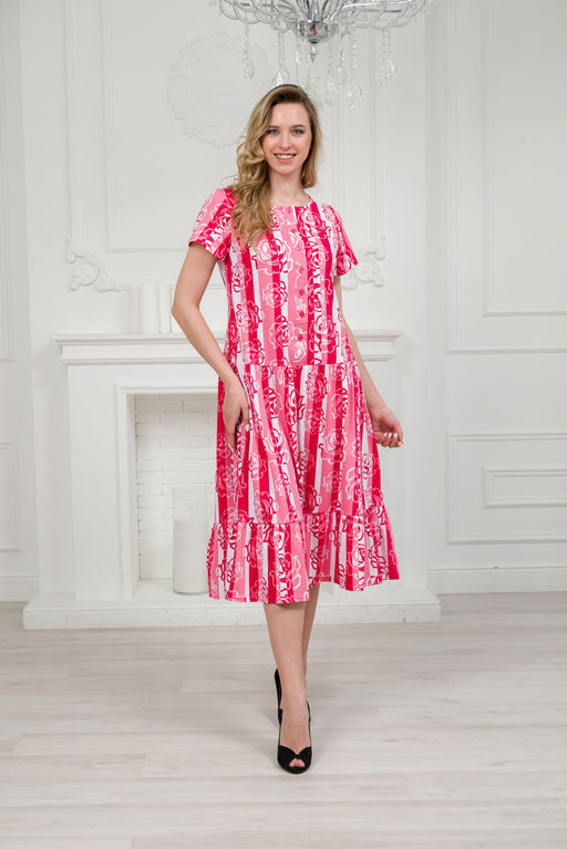 Платье женское из кулирки Кармелита малиновая роза