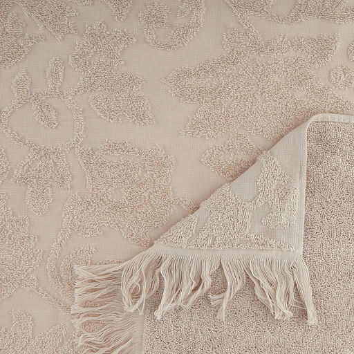 Полотенце махровое "Королевский шик" 90х180см, хлопок 100%, с бахромой, кремовый (Китай)