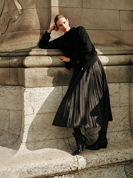 Beli Lastikli Saten Kad?n Pileli Etek