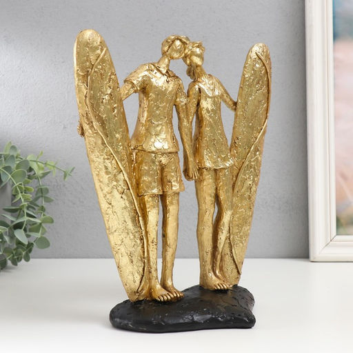 Фигурка полистоун «Влюблённые сёрфингисты», золото, 26×23.5×12.5 см