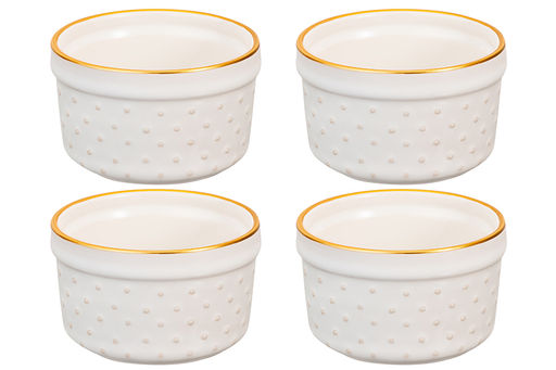 Набор 4 форм для запекания "Бисер" 200 мл 8,7*8,7*5,6 см, молочно - белый, золотая кайма, керамика