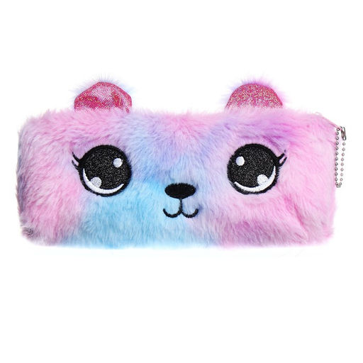 Пенал школьный меховой на молнии Calligrata «Мишка», пушистый, с ушками, МИКС