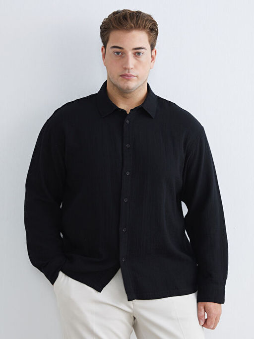 B?y?k Beden Rahat Kal?p Uzun Kollu M?slin Erkek G?mlek