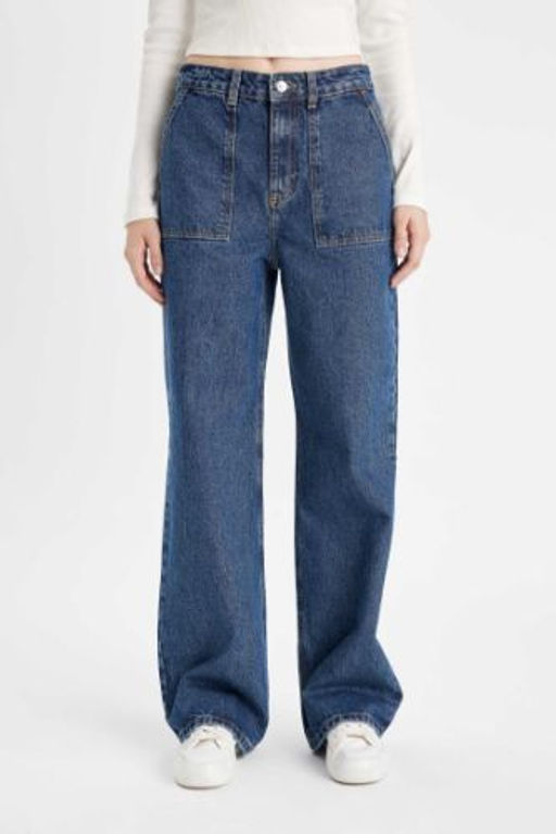 Wide Leg Kargo Yuksek Bel Uzun Jean Pantolon