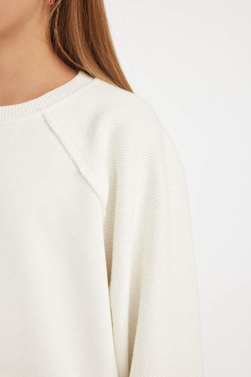 Базовый однотонный свитшот с круглым вырезом для девочек Relax Fit - Defacto фото 5