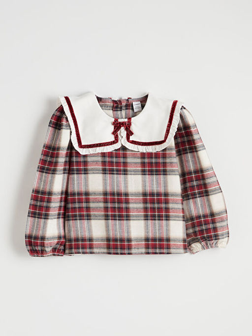 Bebe Yaka Ekose K?z ?ocuk Bluz ve Pantolon