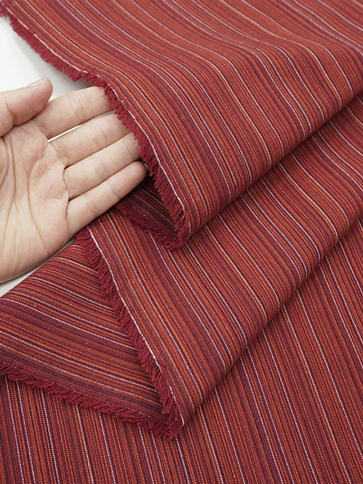 Пестрядь этнограф. под домоткань Бордово-терракотовый меланж-полоска, ш.1.55м, хл-100%, 205гр/м.кв - Купава фото 5