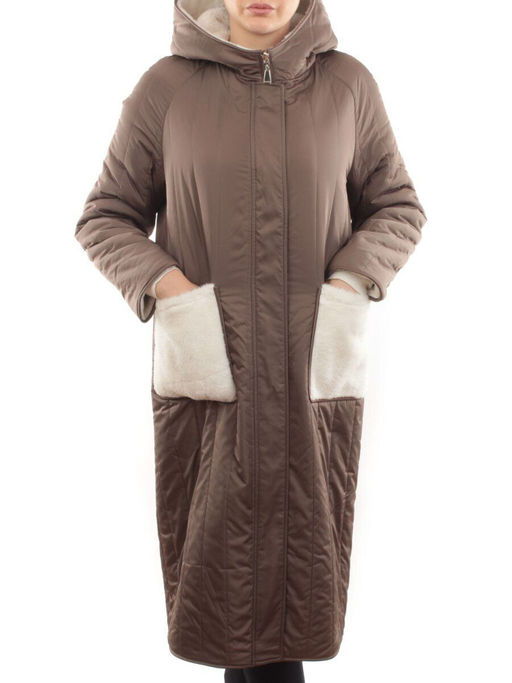 2639 DK. BEIGE Пальто двухстороннее женское еврозима (100 гр. холлофайбер, искусственный мех) - Fashion фото 3