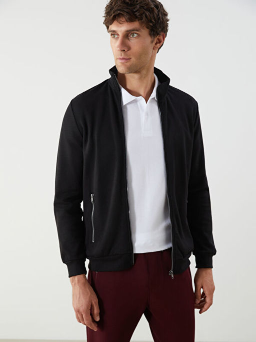 Dik Yaka Uzun Kollu Erkek Fermuarl? Sweatshirt