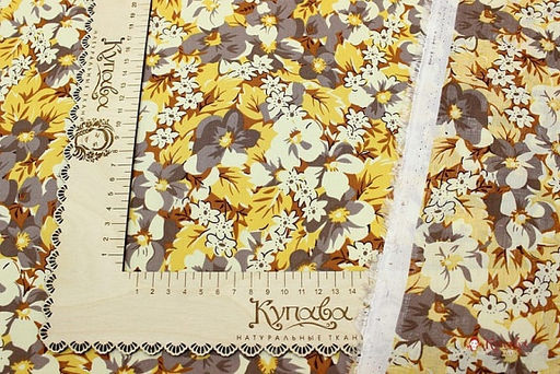 Мерный лоскут (ткань в отрезах) - Штапель Цветочные узоры цв.горчичный, ш.1.44м, вискоза-100% - Купава фото 4