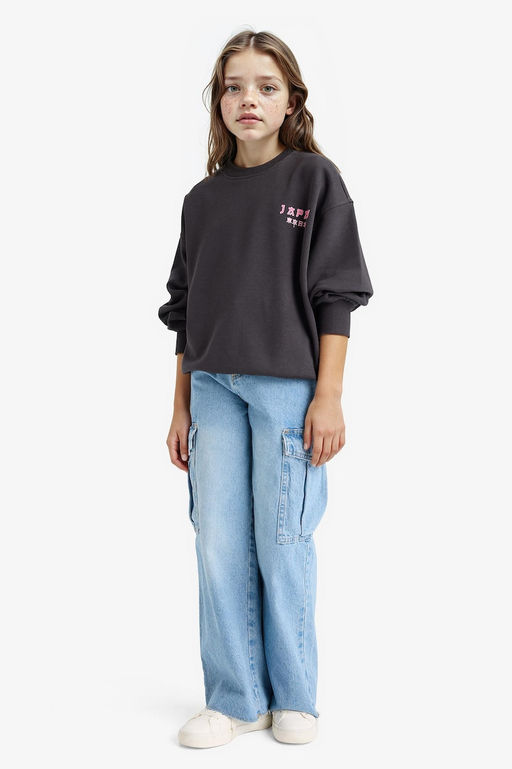 Oversize Geni_ Kal_p Bisiklet Yaka S_rt Bask_l_ Sweatshirt K_z _ocuk - Defacto фото 2