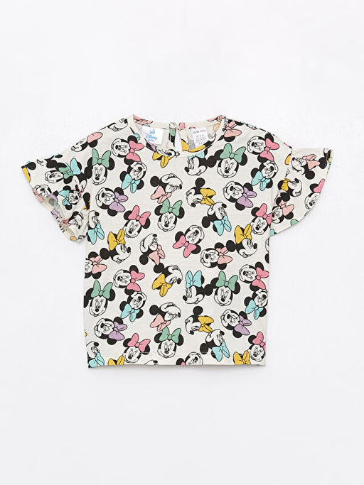 Bisiklet Yaka K?sa Kollu Minnie Mouse Bask?l? K?z Bebek Ti??rt