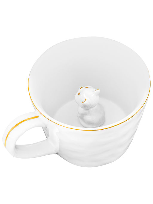 Кружка 300 мл 14*10*7,5 см Котенок с фигуркой внутри, белый с золотом, фарфор - Elan gallery фото 5