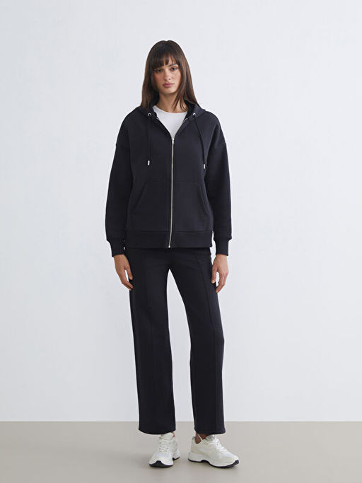 Oversize Kad?n Kal?n Fermuarl? Sweatshirt