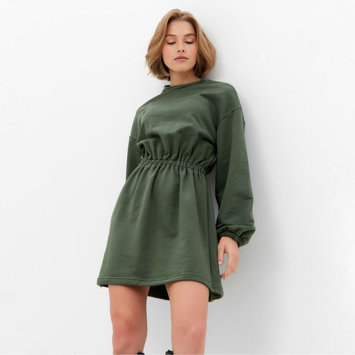 Платье женское короткое с кулиской MINAKU: Casual Collection, зелёное, размер 46, приталенное