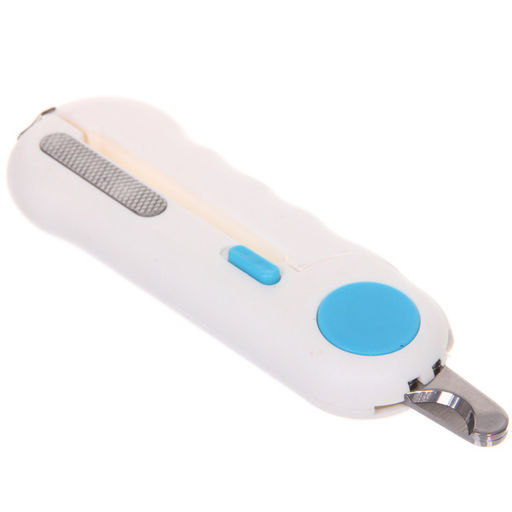 Когтерез инновационный для животных с LED подсветкой, пилкой и отсеком для ногтей "ПРЕМИУМ", прорезиненная ручка, цвет белый, 22*3*15см (фабр коробка)