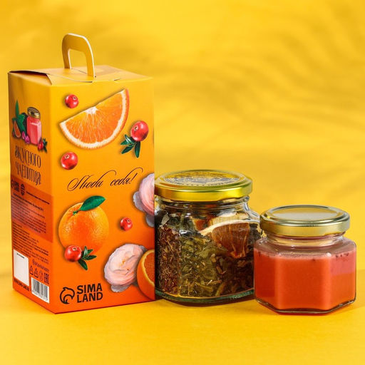 Подарочный набор Для самой лучшей: черный чай с травами и фруктами 25 г, крем-мед с клюквой 120 г.