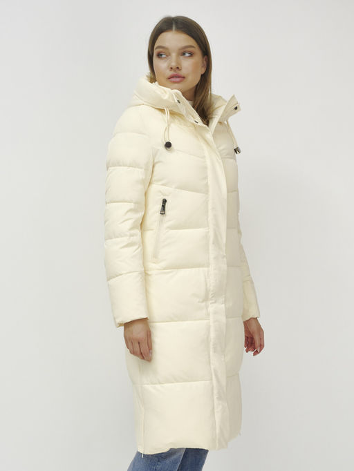 Пальто утепленное стеганное зимнее с капюшоном женское светло-бежевого цвета 9636_1SB - Mtforce фото 14