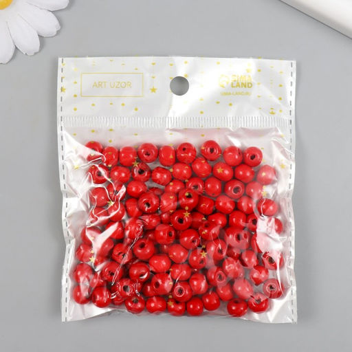 Цена за 2 шт. Бусины для творчества дерево "Красные" d=0,8 см набор 20 гр