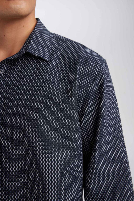 Рубашка из поплина с длинными рукавами и воротником-поло Modern Fit - Defacto фото 4