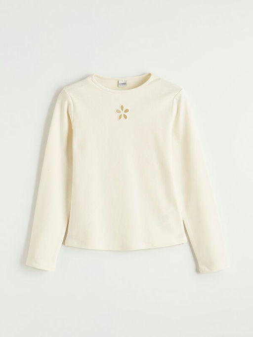 Bisiklet Yaka ?i?ek Detayl? K?z ?ocuk Ti??rt