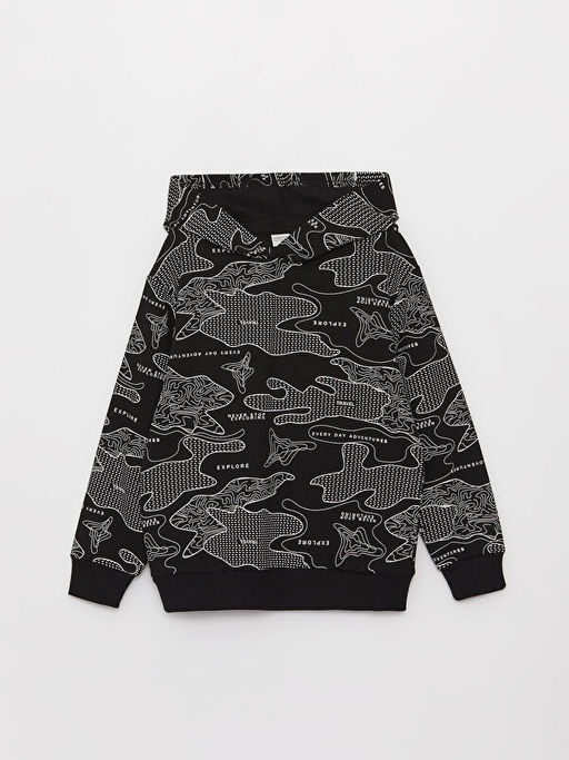 Bask?l? Uzun Kollu Erkek ?ocuk Hoodie