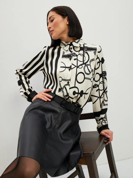 Блузка из атласной ткани OD-887-1 черно-белая - Tantino фото 17
