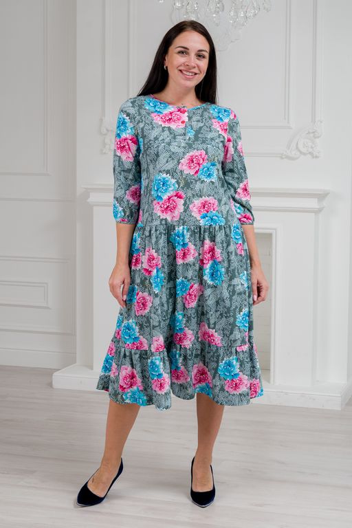 Платье женское из кулирки Амина пион на сером - Амадэль фото 6