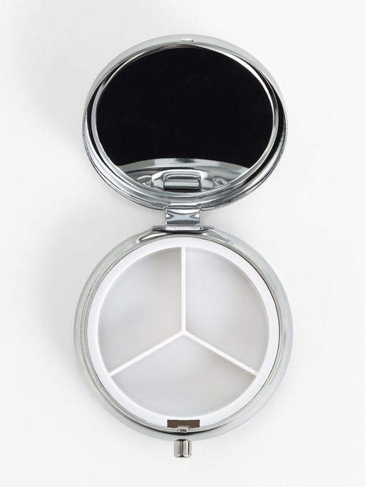 Цена за 2 шт. Таблетница с зеркалом, d=5×1.7 см, 3 секции, серебристая
