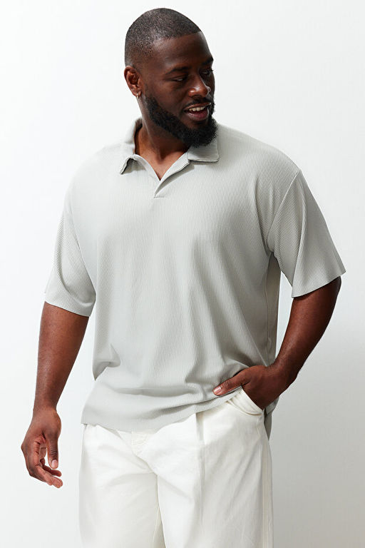 B_y_k Beden Ta_ Oversize Dokulu Ottoman Polo Yaka T-Shirt TMNSS24BF00047 - Trendyolmilla фото 2