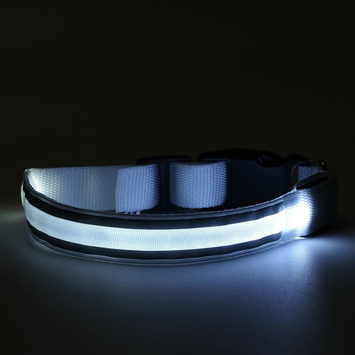 Ошейник с подсветкой Двойная полоса размер М, ОШ 40-48 х 2,5 см, 3 режима свечения белый - Пижон фото 4