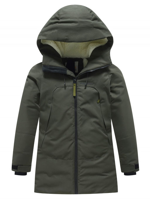 Парка зимняя подростковая для мальчика с капюшоном цвета хаки 9533Kh - Valianly фото 8